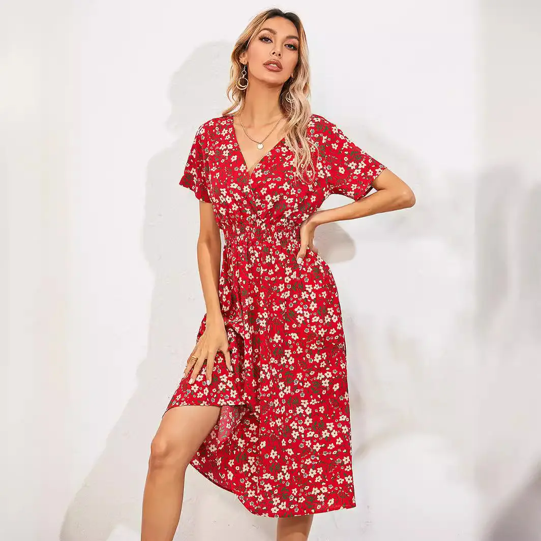2024 Floral Printed Short Sleeve Dress for Women