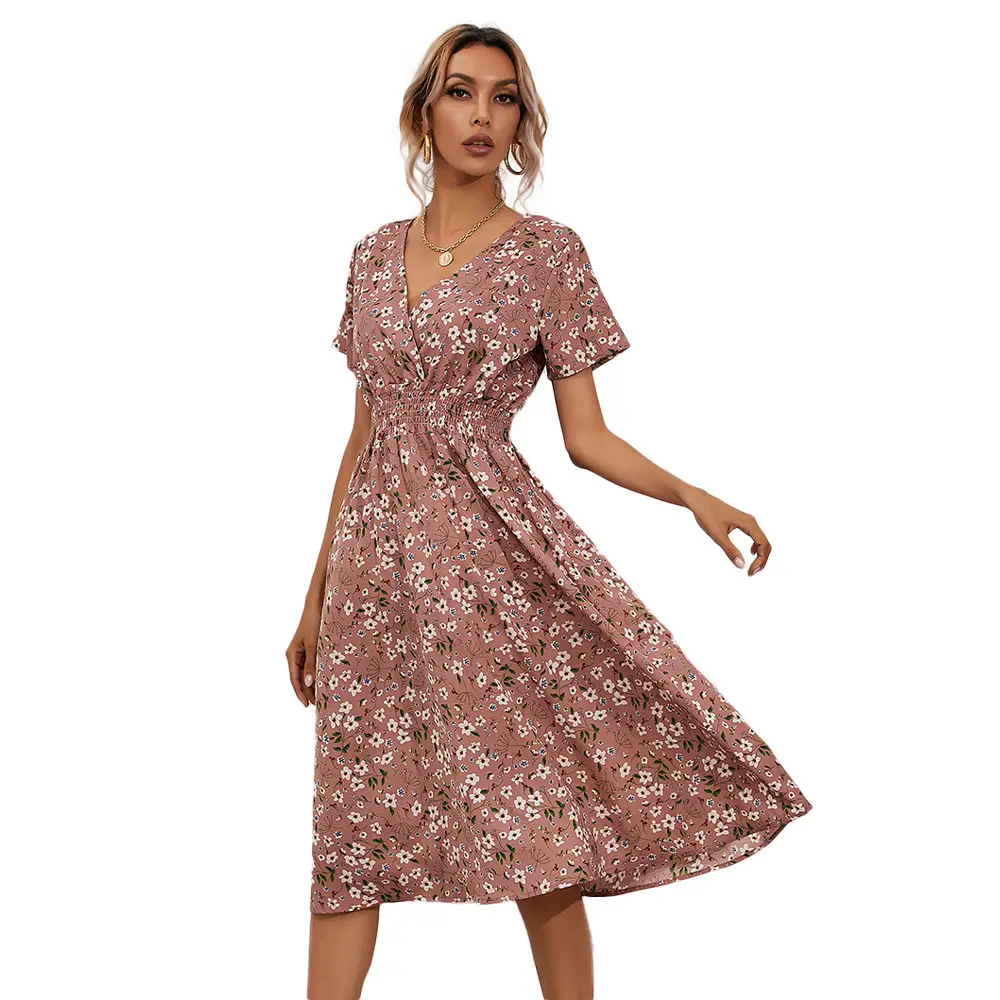 2024 Floral Printed Short Sleeve Dress for Women