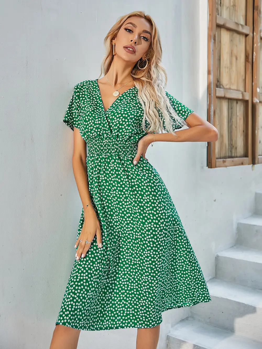 2024 Floral Printed Short Sleeve Dress for Women