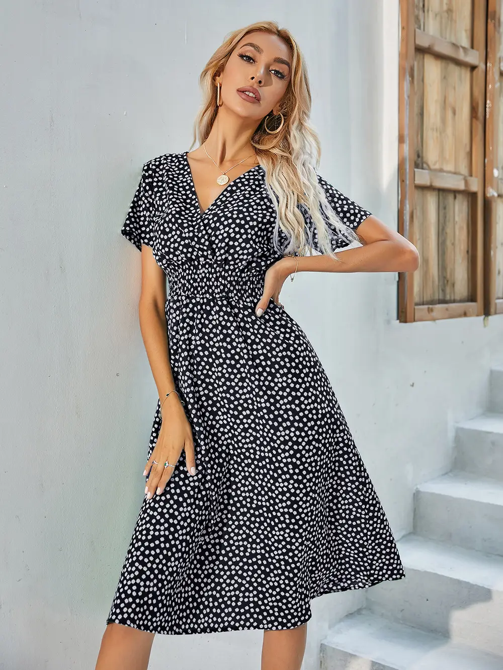 2024 Floral Printed Short Sleeve Dress for Women