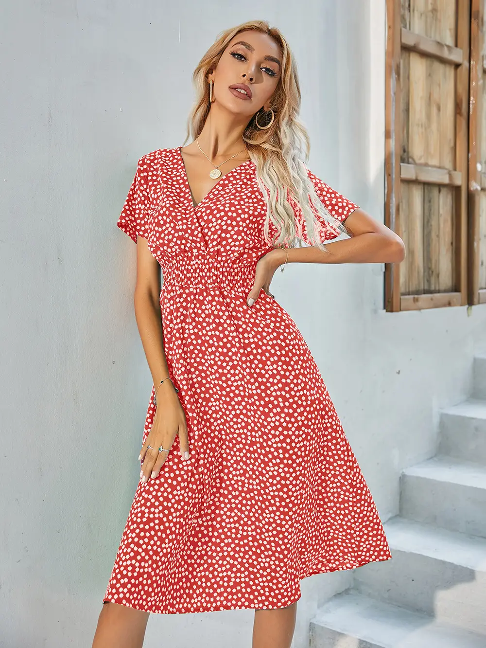2024 Floral Printed Short Sleeve Dress for Women