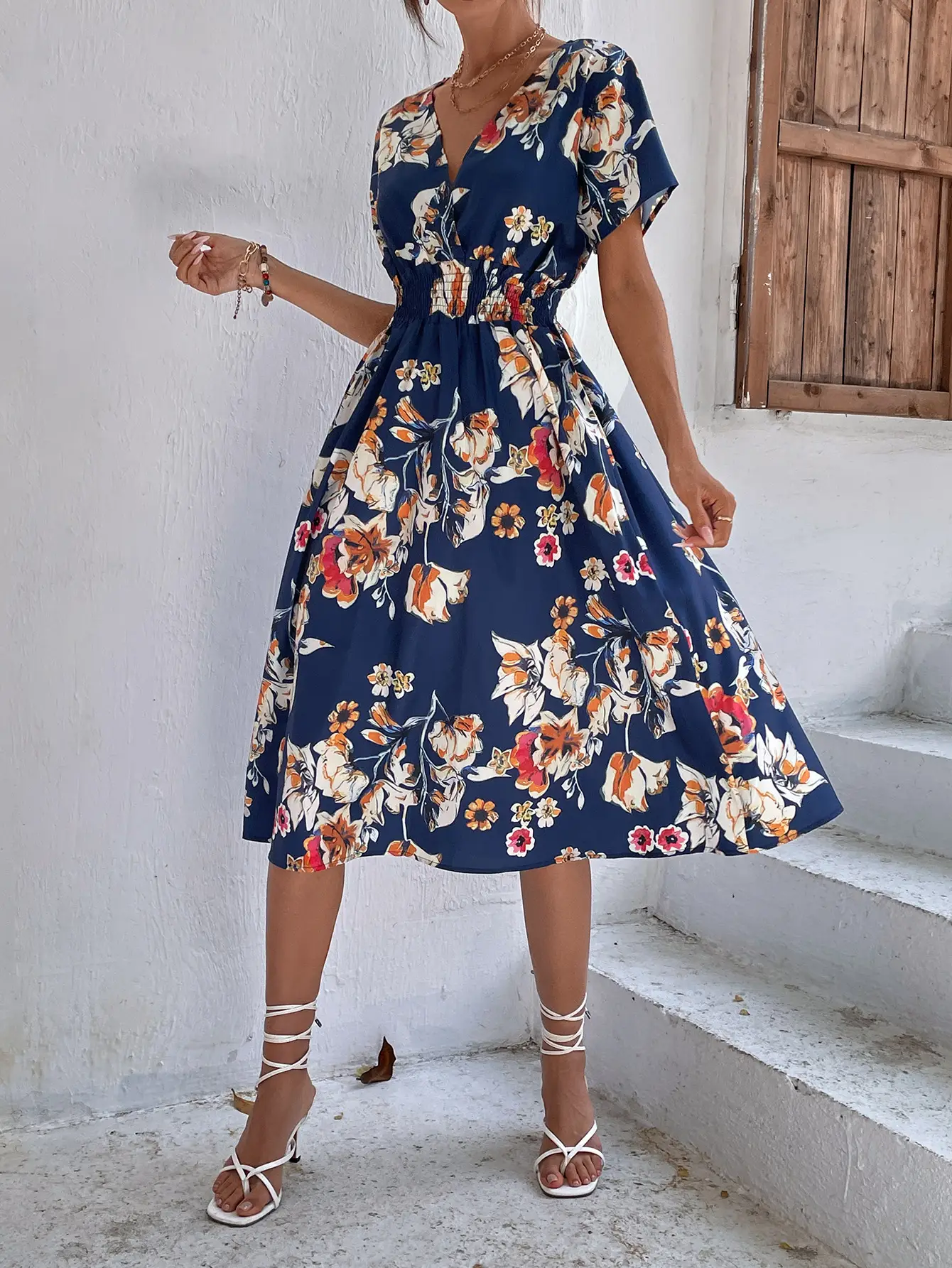 2024 Floral Printed Short Sleeve Dress for Women