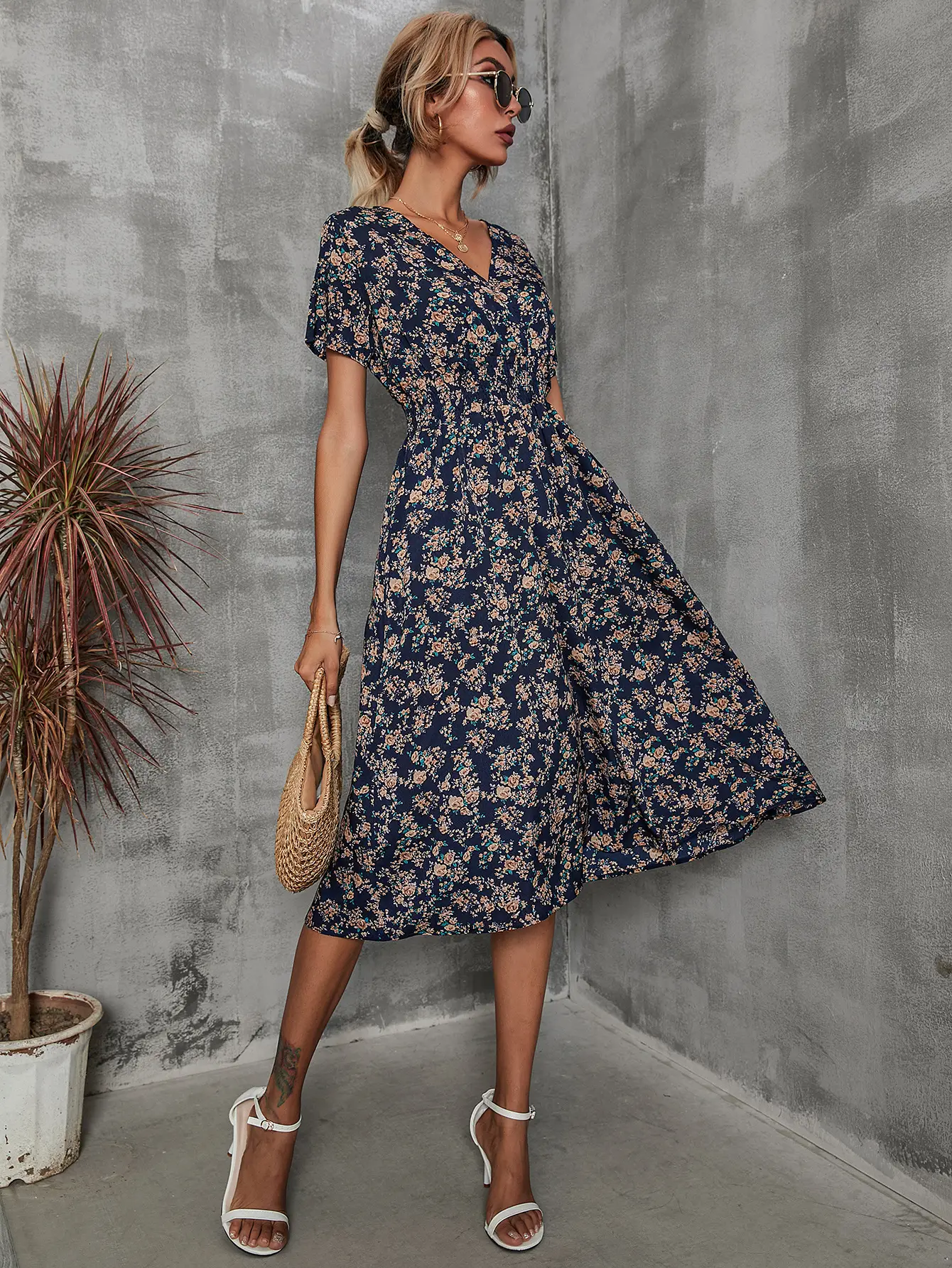 2024 Floral Printed Short Sleeve Dress for Women