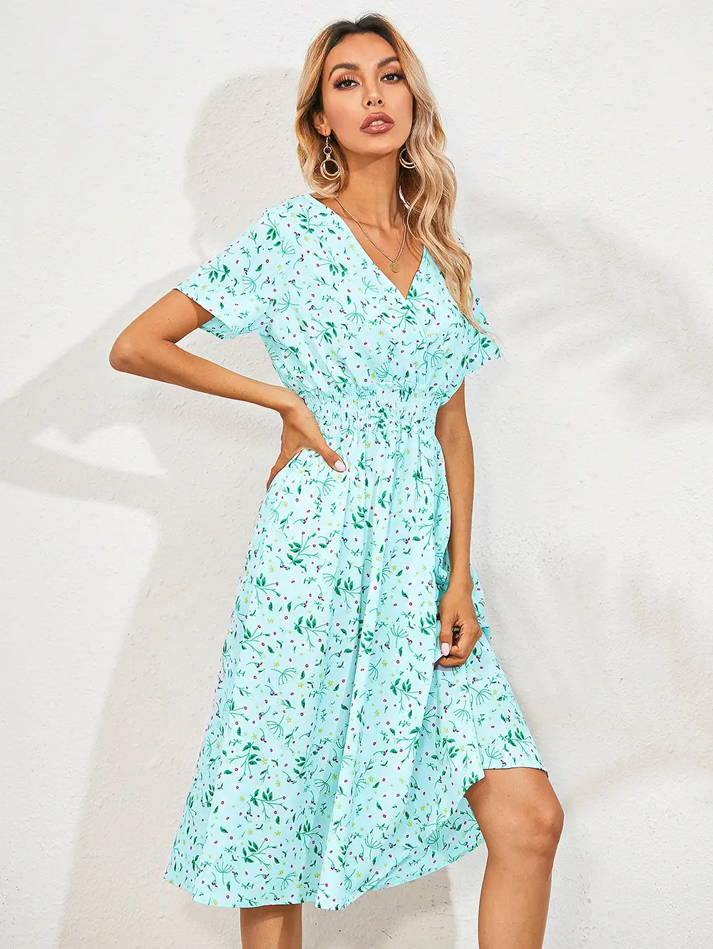 2024 Floral Printed Short Sleeve Dress for Women