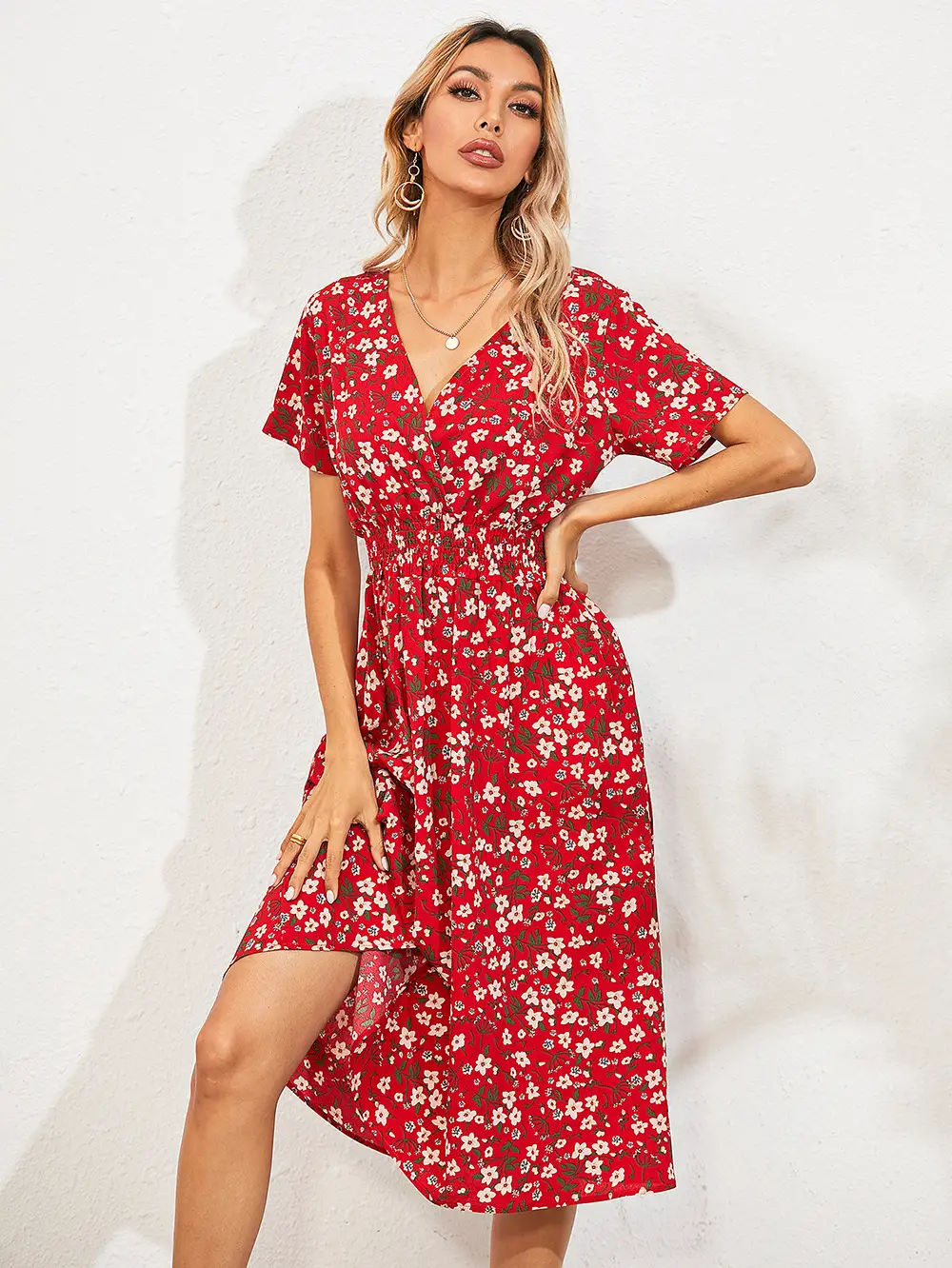 2024 Floral Printed Short Sleeve Dress for Women