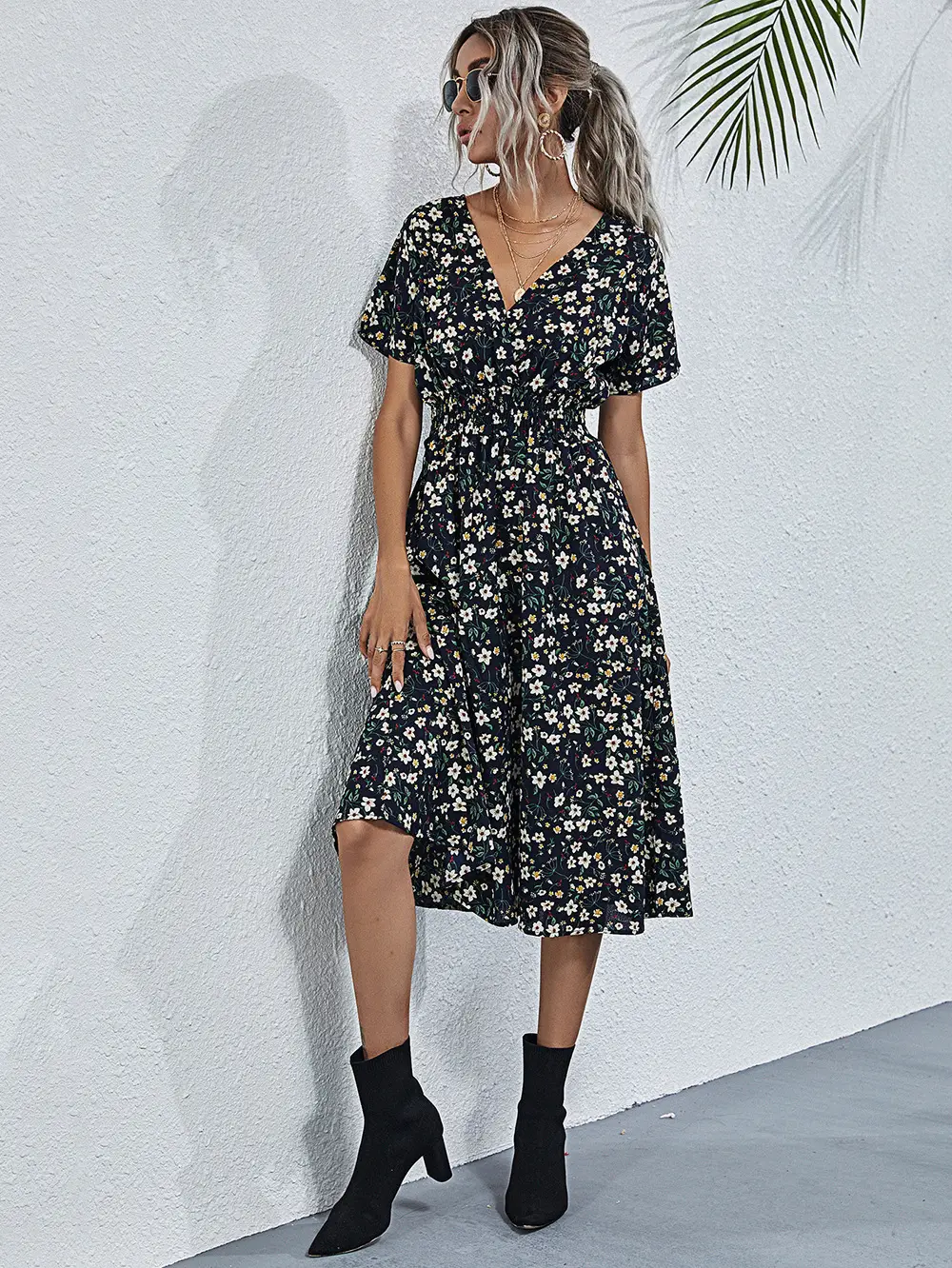 2024 Floral Printed Short Sleeve Dress for Women