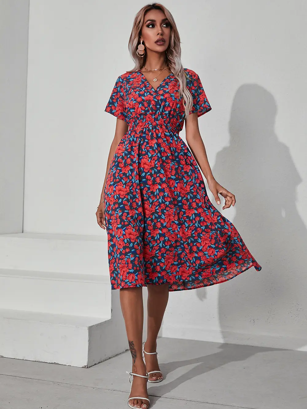 2024 Floral Printed Short Sleeve Dress for Women