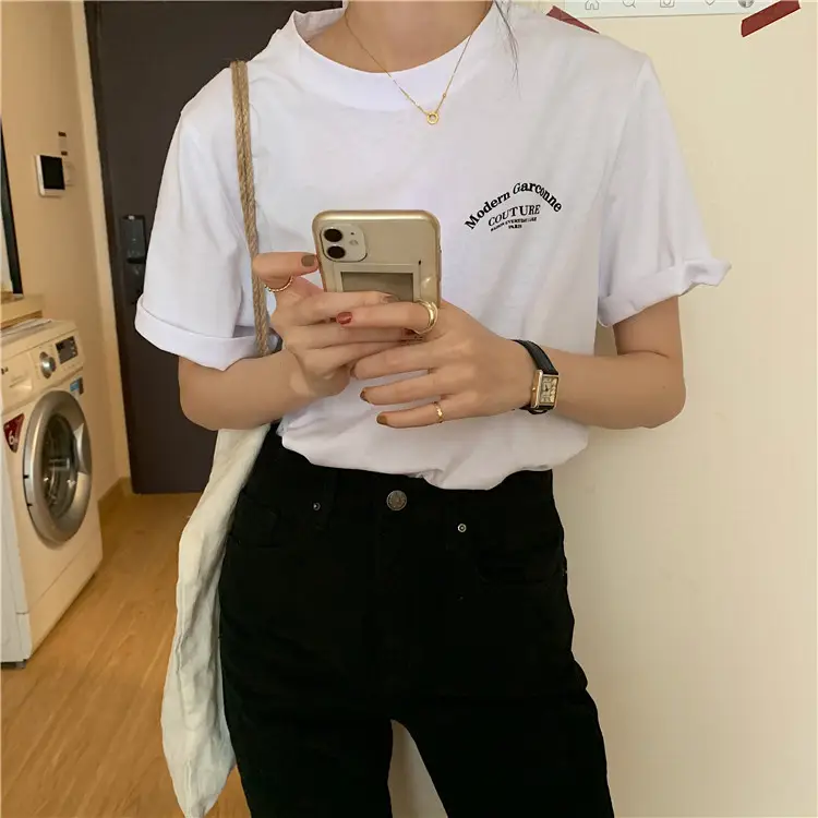 Women Modern Garcoose Letter Print T-Shirt White 2025 — feature 4