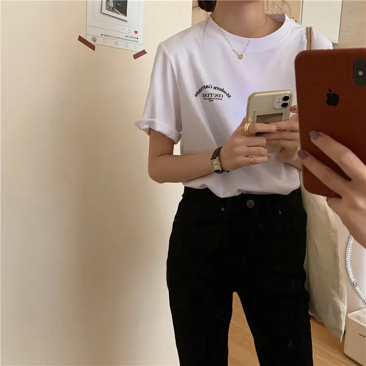 Women Modern Garcoose Letter Print T-Shirt White 2025 — feature 8