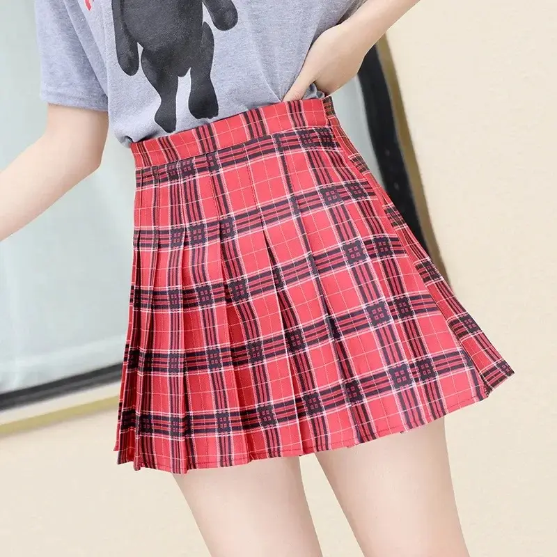 Women Red Plaid Pleated Skirt High Waist 2025 - Image 24