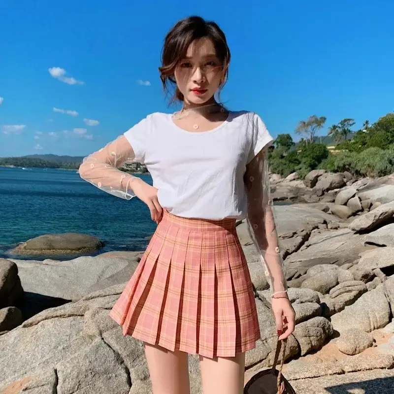 Women Red Plaid Pleated Skirt High Waist 2025 - Image 3