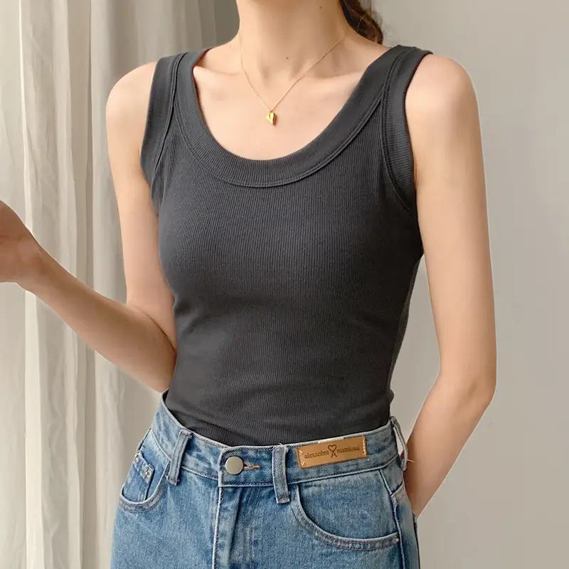 Black Cotton Sports Camisole Women's Sleeveless Top