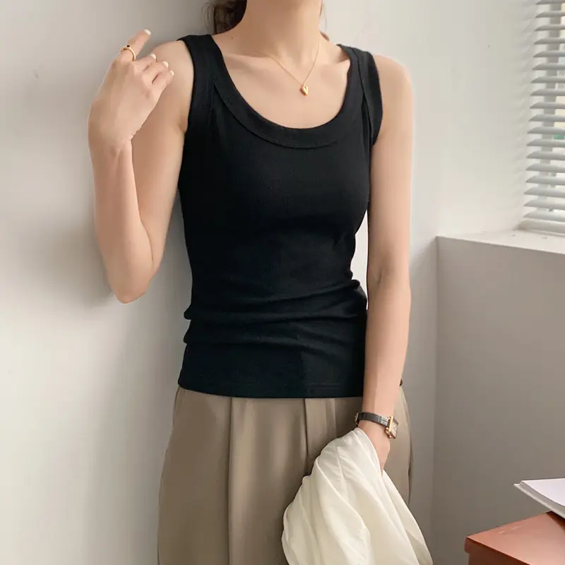 Black Cotton Sports Camisole Women's Sleeveless Top
