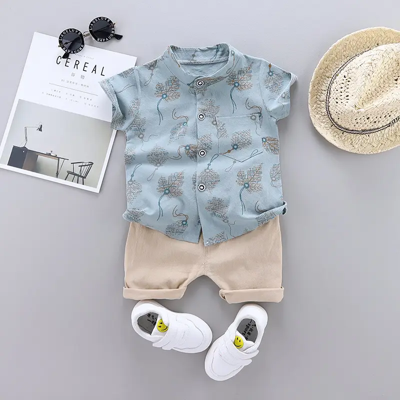 Korean Style Baby Boys Shirt & Shorts Set White Grey 0-4Y - Image 4