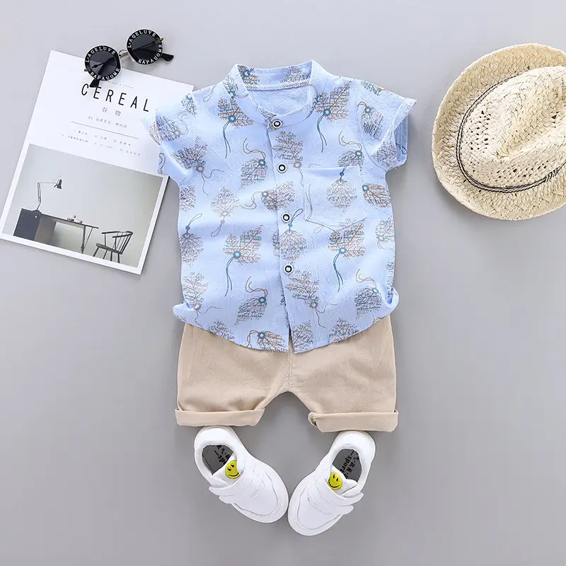 Korean Style Baby Boys Shirt & Shorts Set White Grey 0-4Y - Image 3