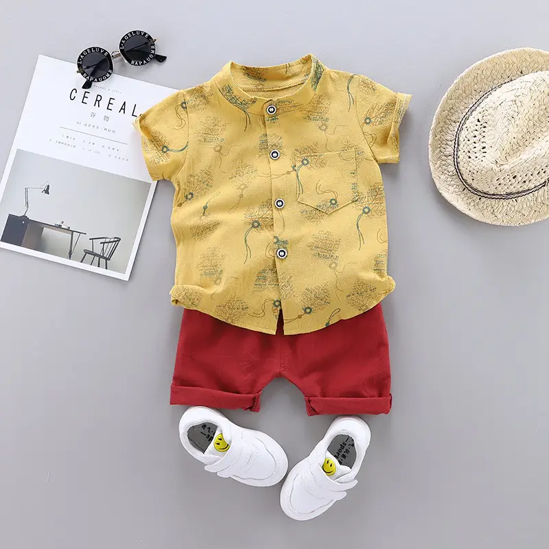 Korean Style Baby Boys Shirt & Shorts Set White Grey 0-4Y - Image 2