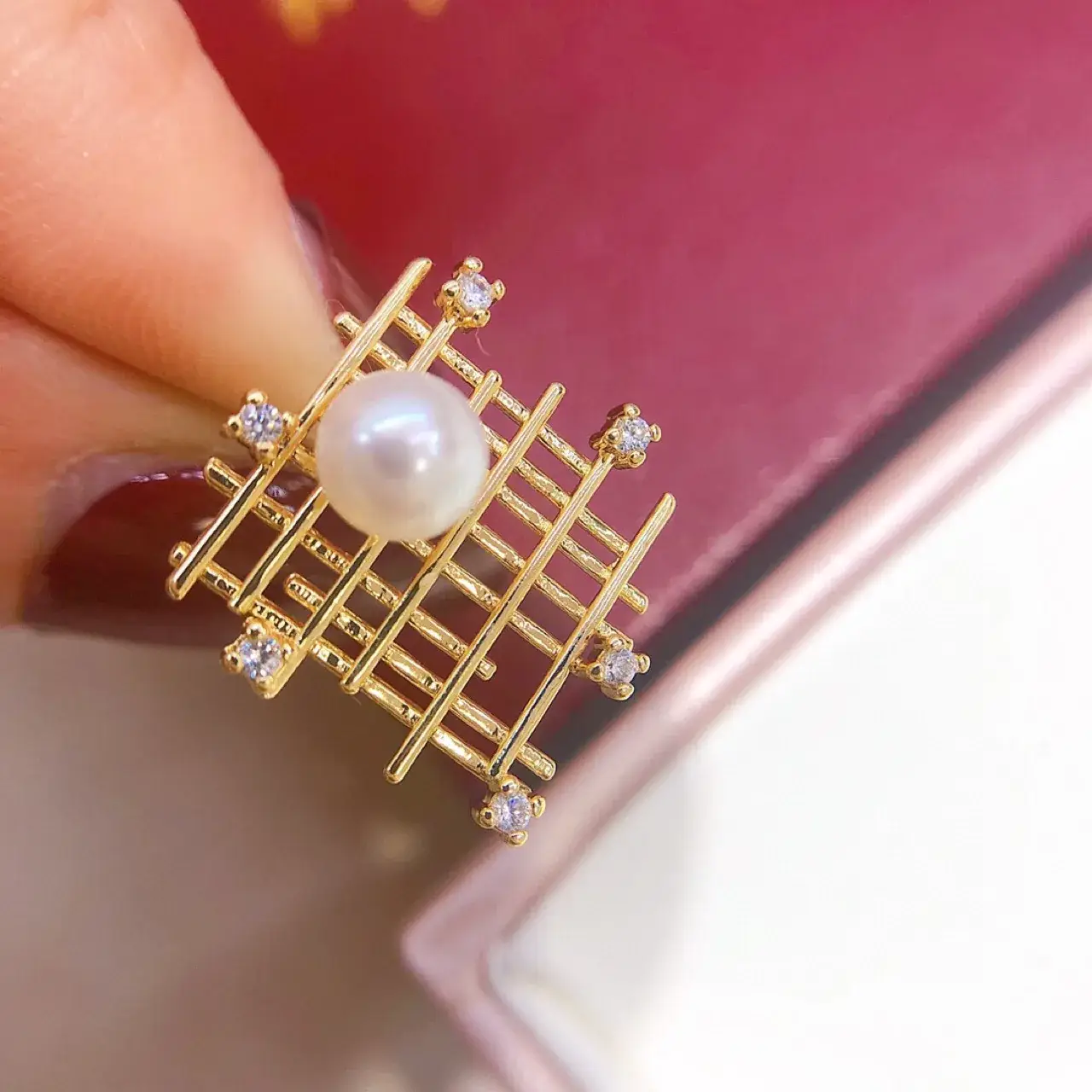 Korean Grid Pearl Earrings for Women