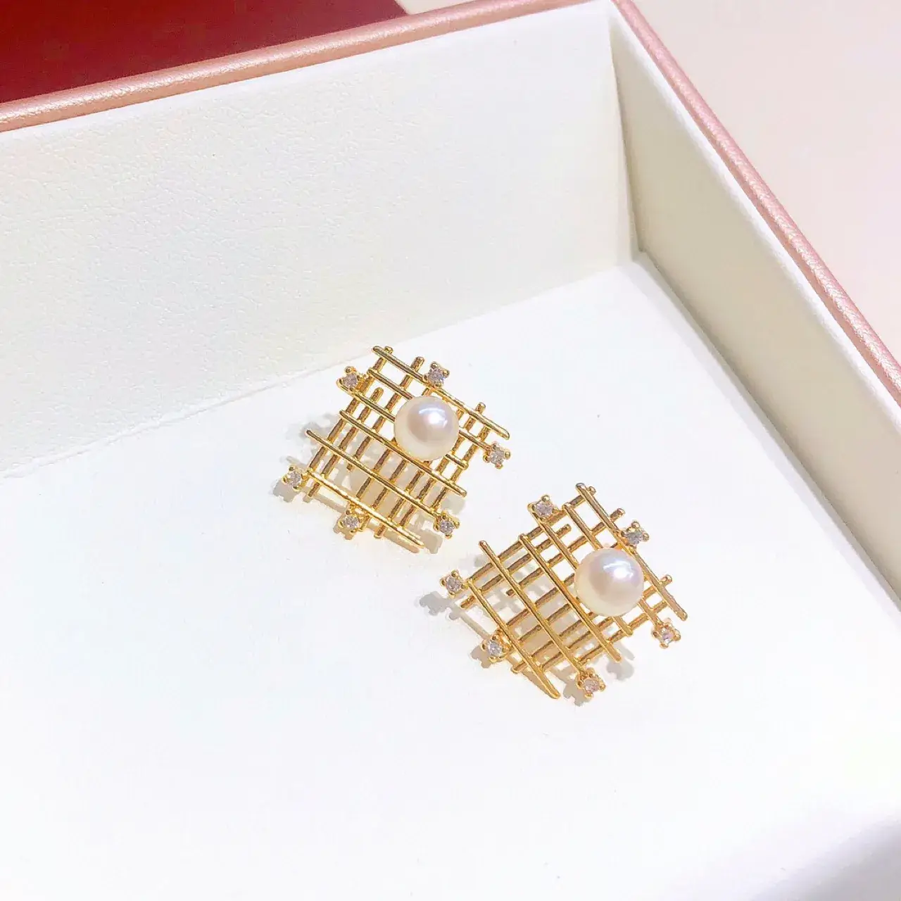 Korean Grid Pearl Earrings for Women