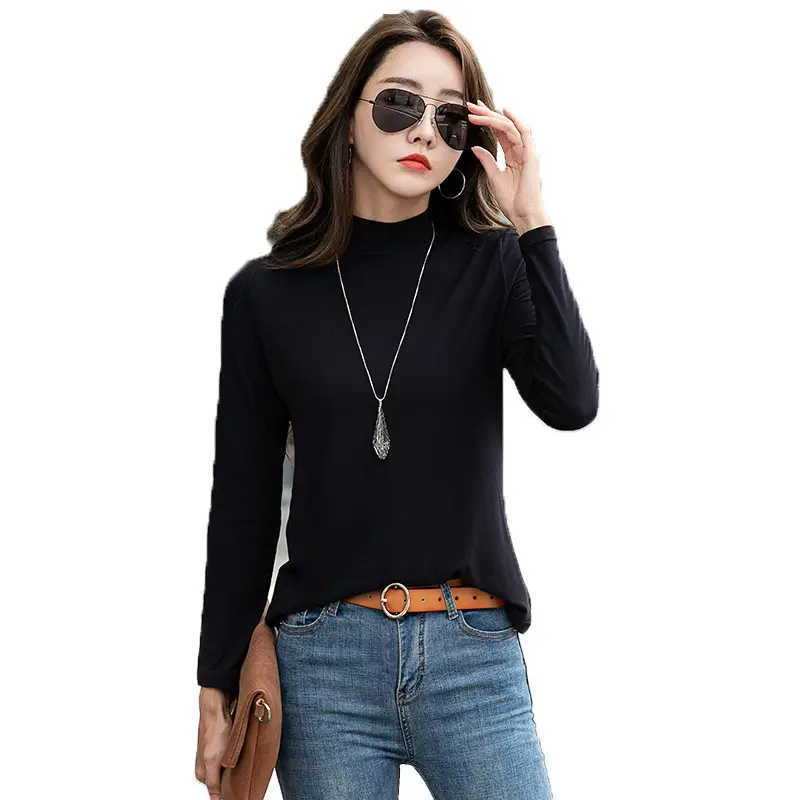 Black Fleece Lined Long Sleeve Turtleneck Women - Image 12