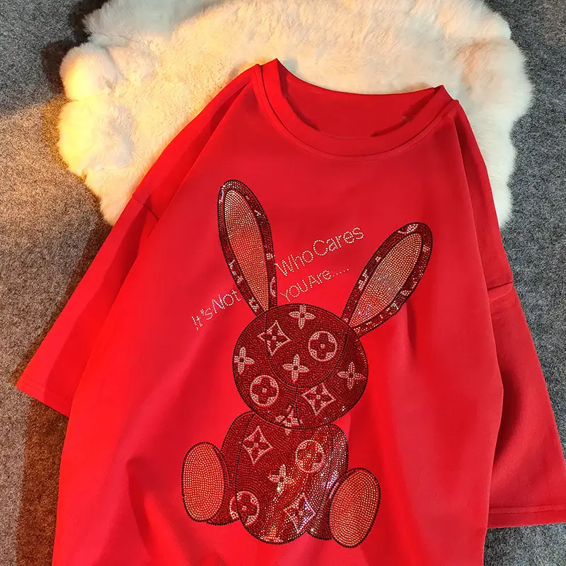 Cotton Bunny Graphic T-Shirt Grey 2025 Summer