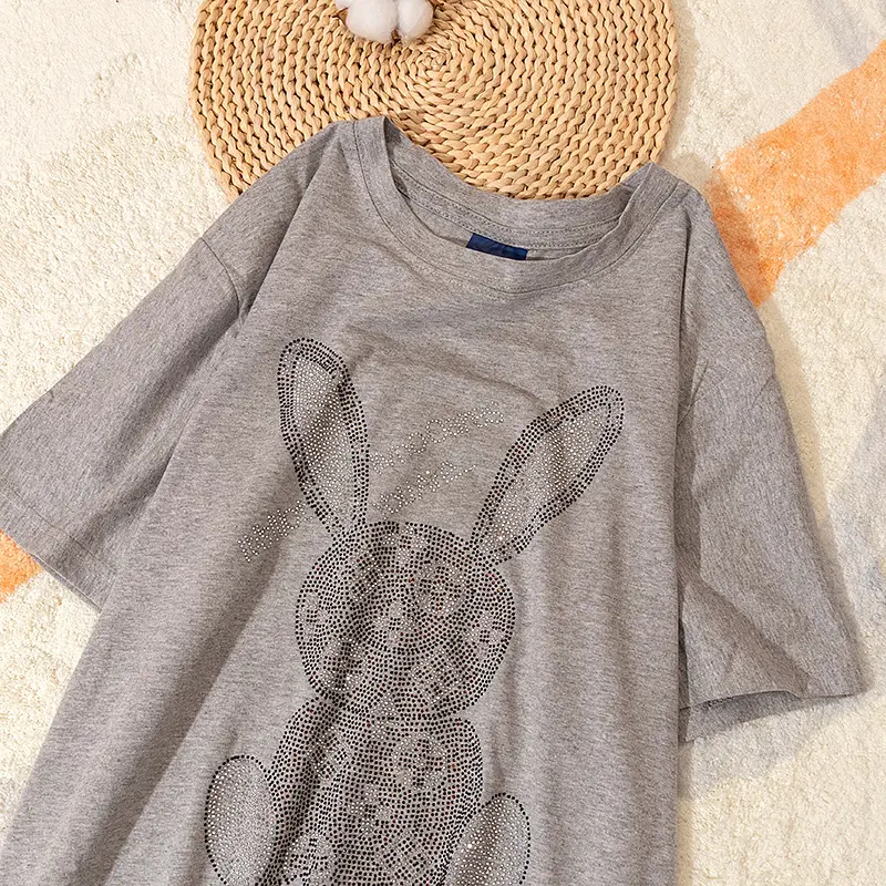 Cotton Bunny Graphic T-Shirt Grey 2025 Summer