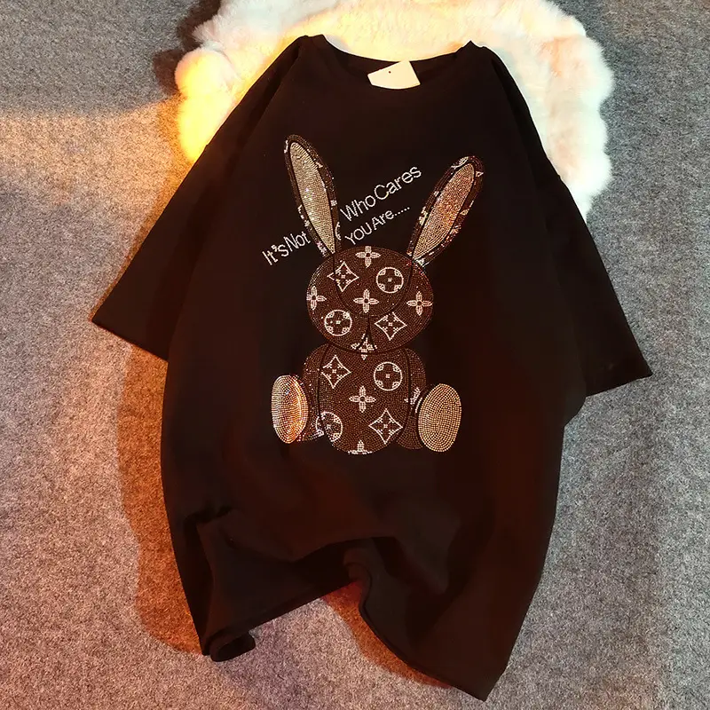 Cotton Bunny Graphic T-Shirt Grey 2025 Summer
