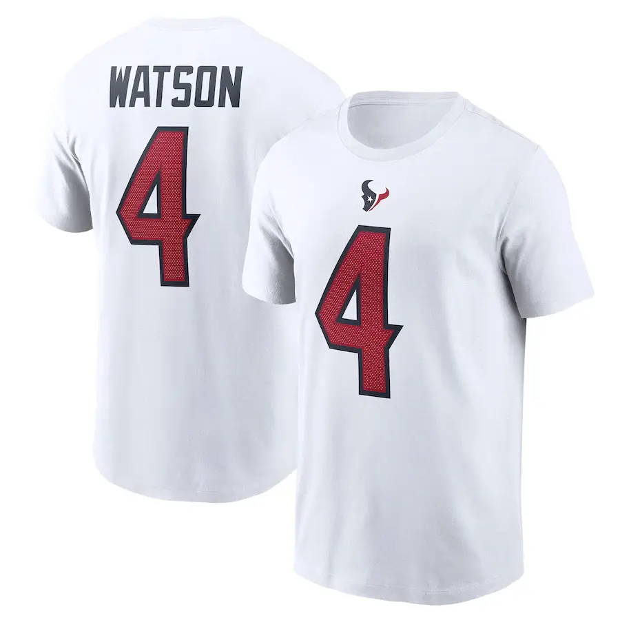 Men NFL Football T-Shirt White Red 4 Watson - Image 2