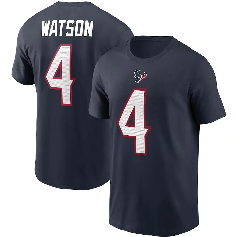 Men NFL Football T-Shirt White Red 4 Watson - Image 3