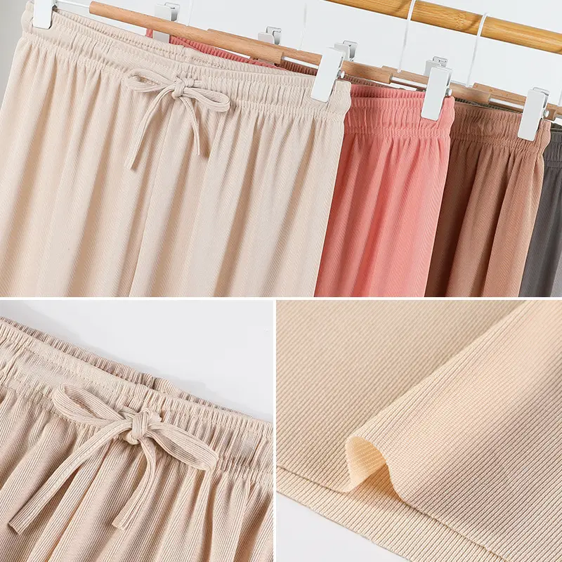 Women Ice Silk Wide Leg Pants Grey Summer - Image 16