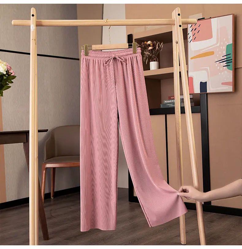 Women Ice Silk Wide Leg Pants Grey Summer — feature 10