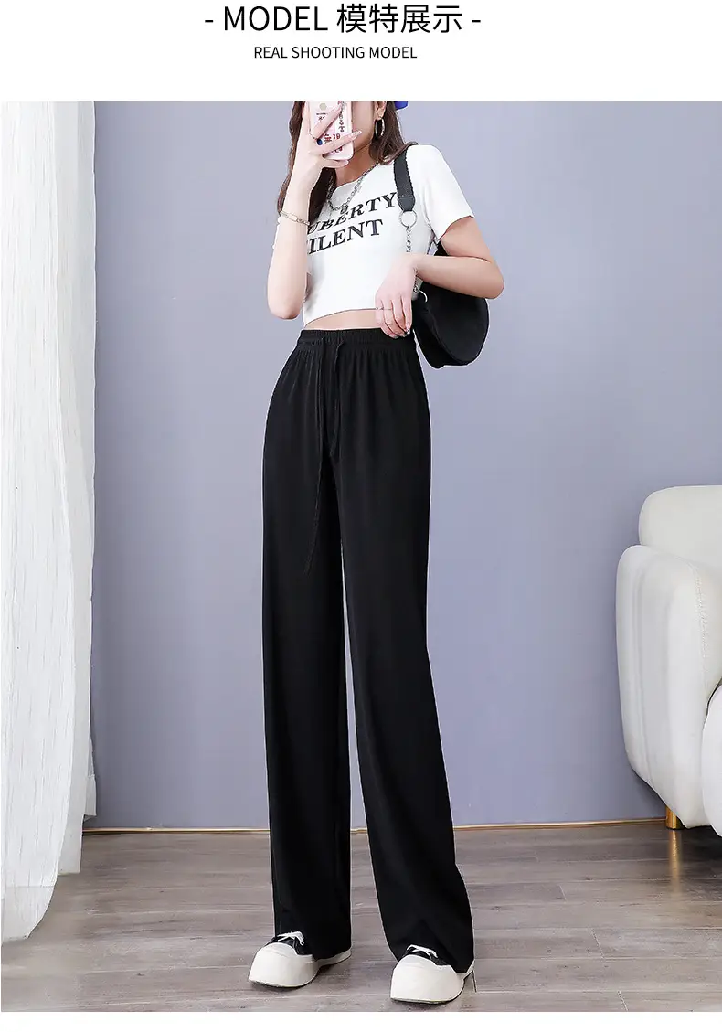 Women Ice Silk Wide Leg Pants Grey Summer — feature 14