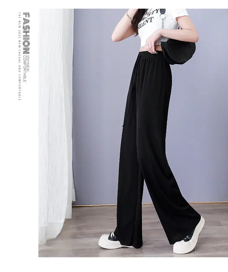 Women Ice Silk Wide Leg Pants Grey Summer — feature 15