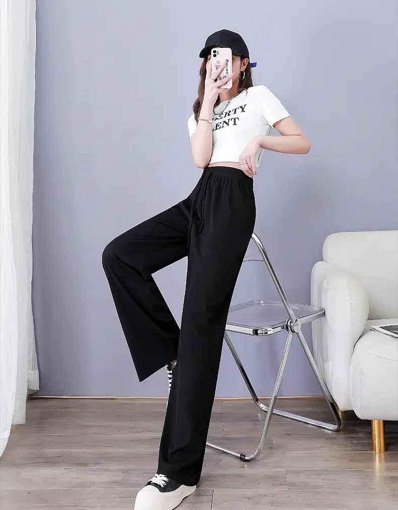 Women Ice Silk Wide Leg Pants Grey Summer — feature 16