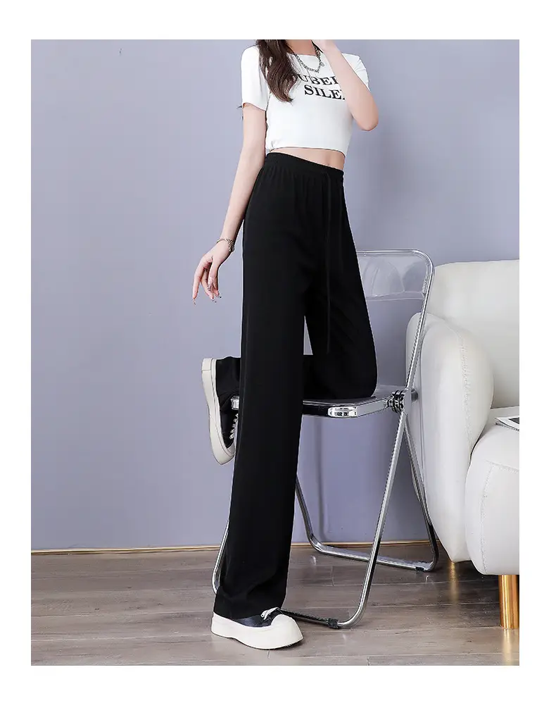 Women Ice Silk Wide Leg Pants Grey Summer — feature 17