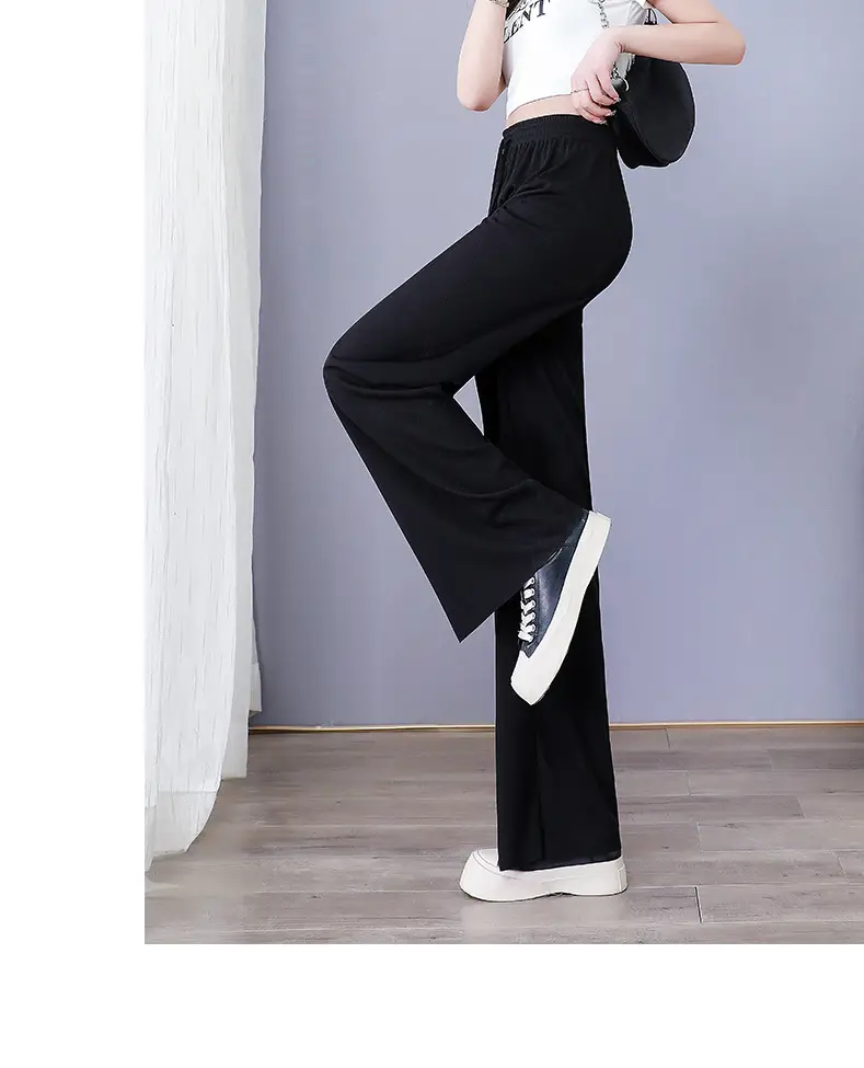 Women Ice Silk Wide Leg Pants Grey Summer — feature 18
