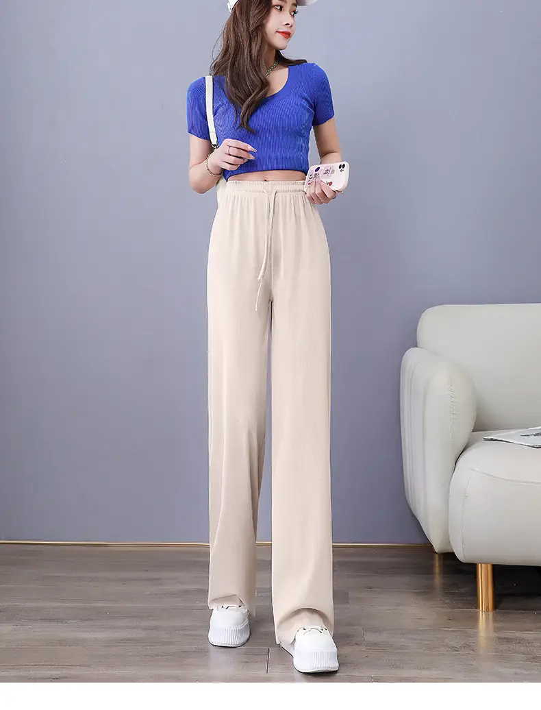 Women Ice Silk Wide Leg Pants Grey Summer — feature 19