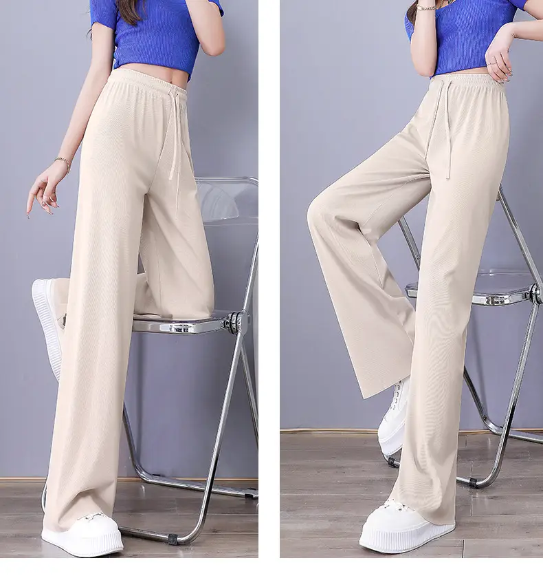 Women Ice Silk Wide Leg Pants Grey Summer — feature 20