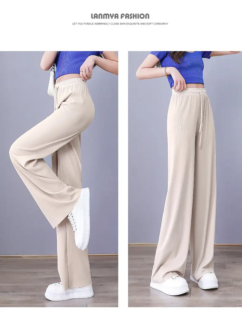 Women Ice Silk Wide Leg Pants Grey Summer — feature 23