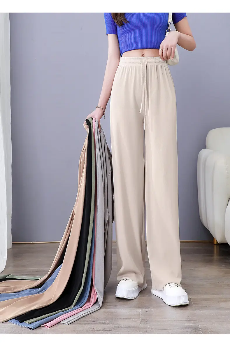 Women Ice Silk Wide Leg Pants Grey Summer — feature 24