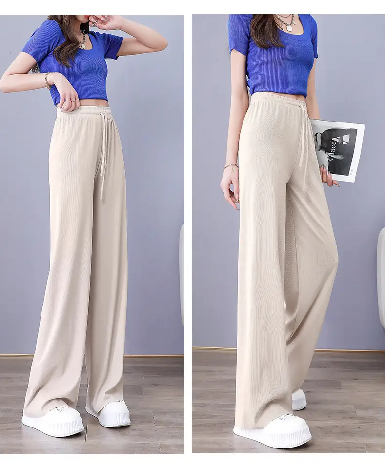 Women Ice Silk Wide Leg Pants Grey Summer — feature 26