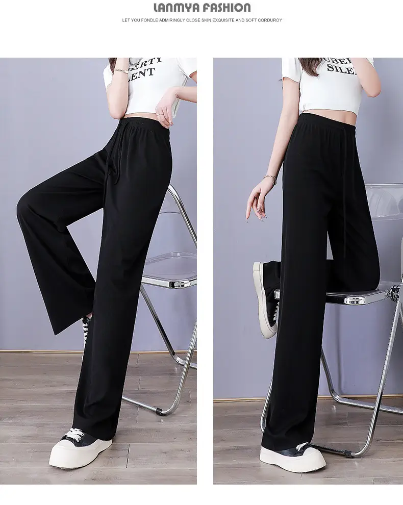 Women Ice Silk Wide Leg Pants Grey Summer — feature 27