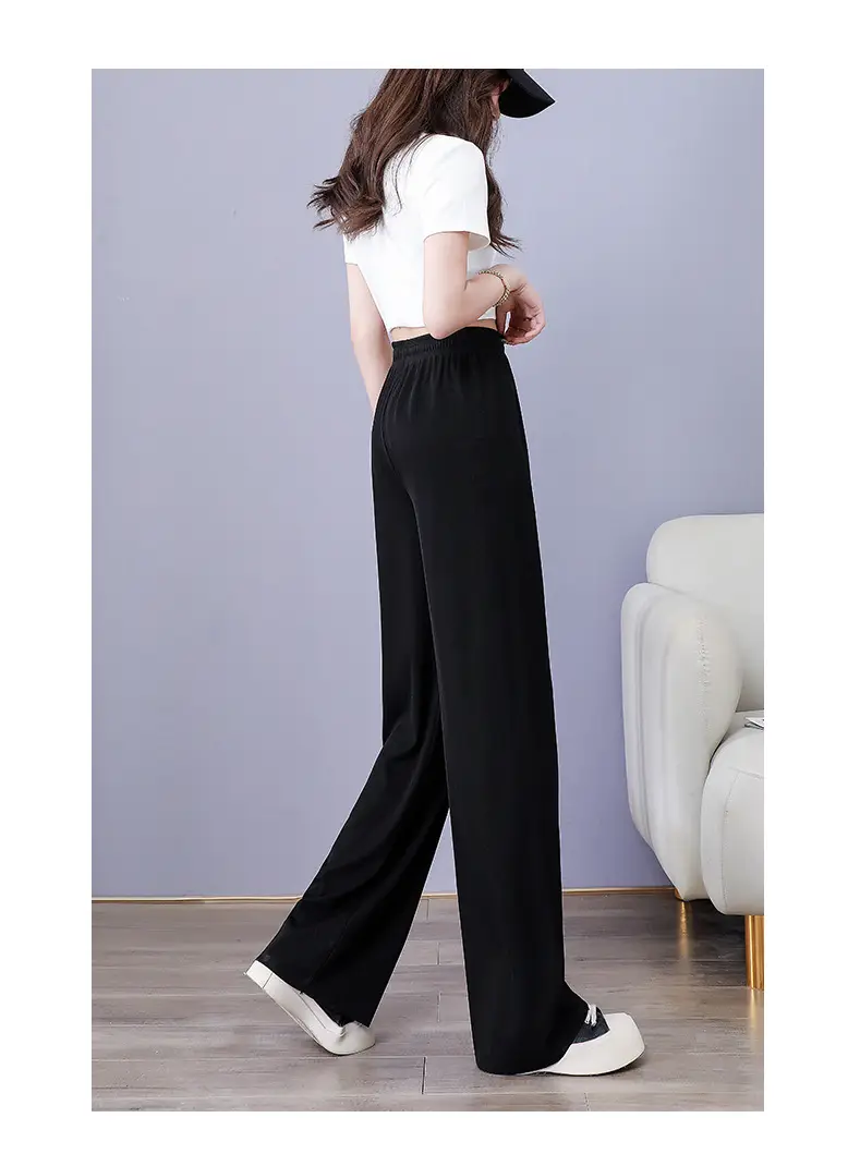 Women Ice Silk Wide Leg Pants Grey Summer — feature 28