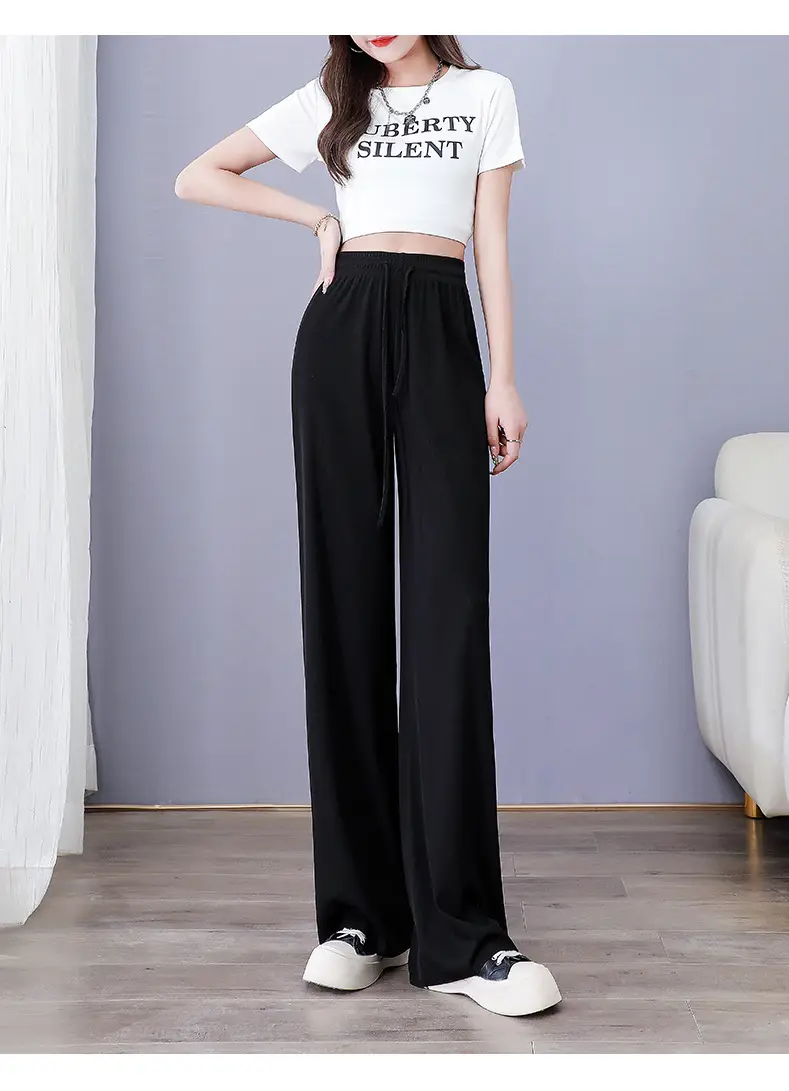 Women Ice Silk Wide Leg Pants Grey Summer — feature 29