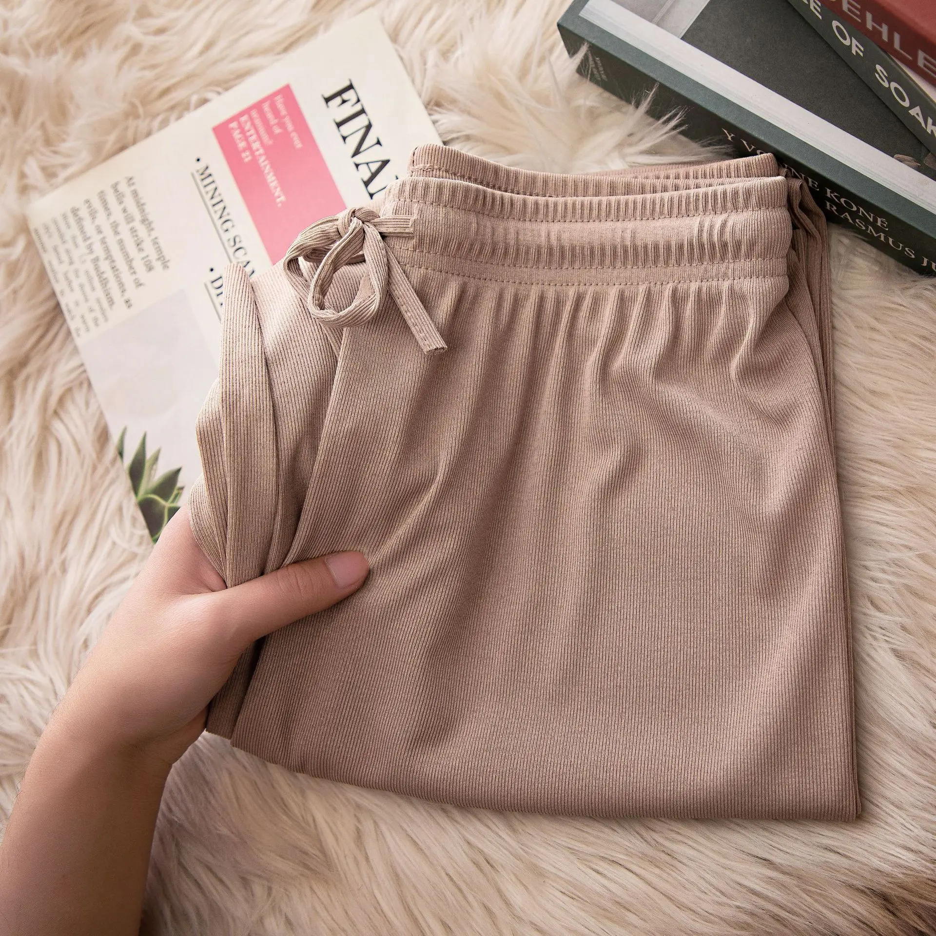 Women Ice Silk Wide Leg Pants Grey Summer - Image 8