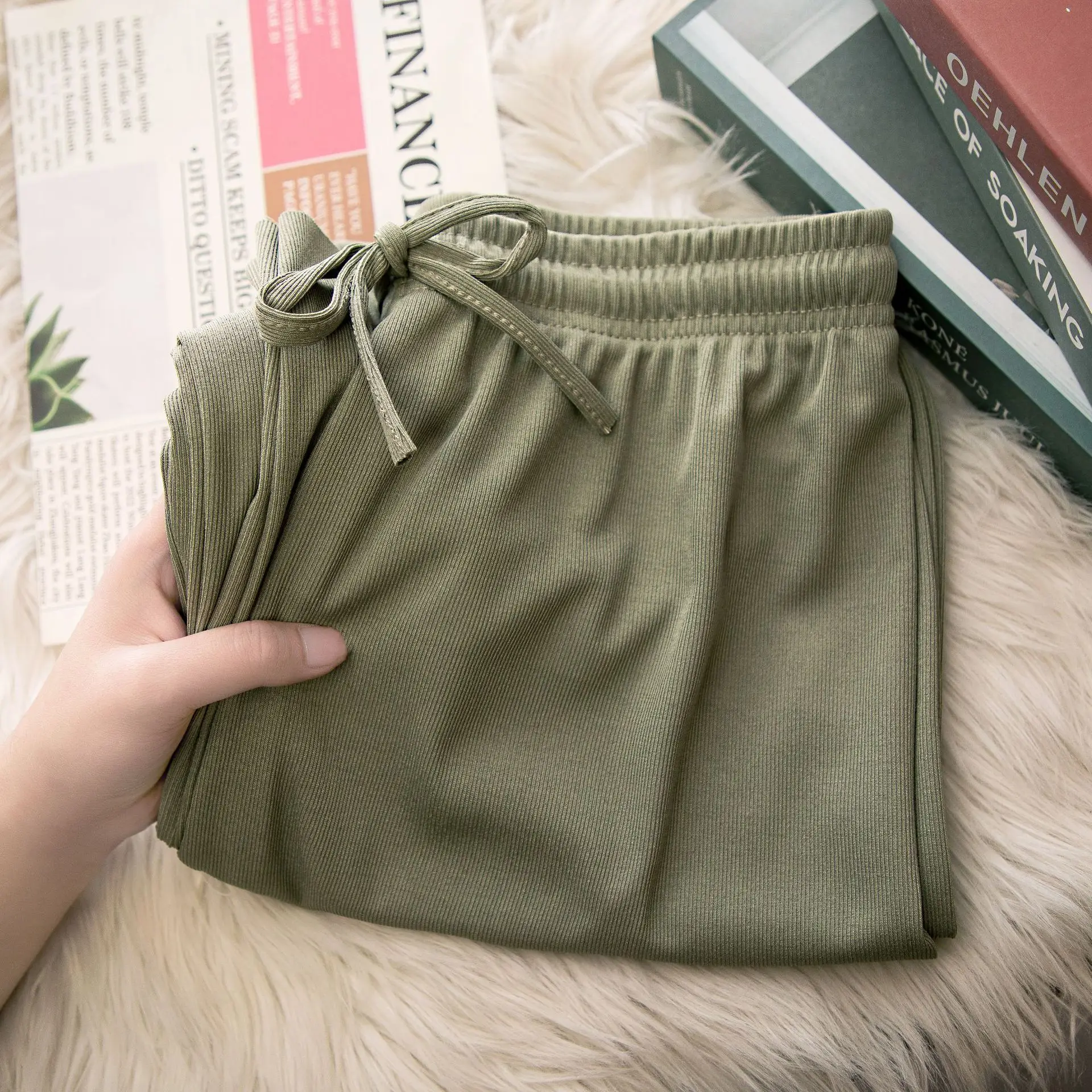 Women Ice Silk Wide Leg Pants Grey Summer - Image 11