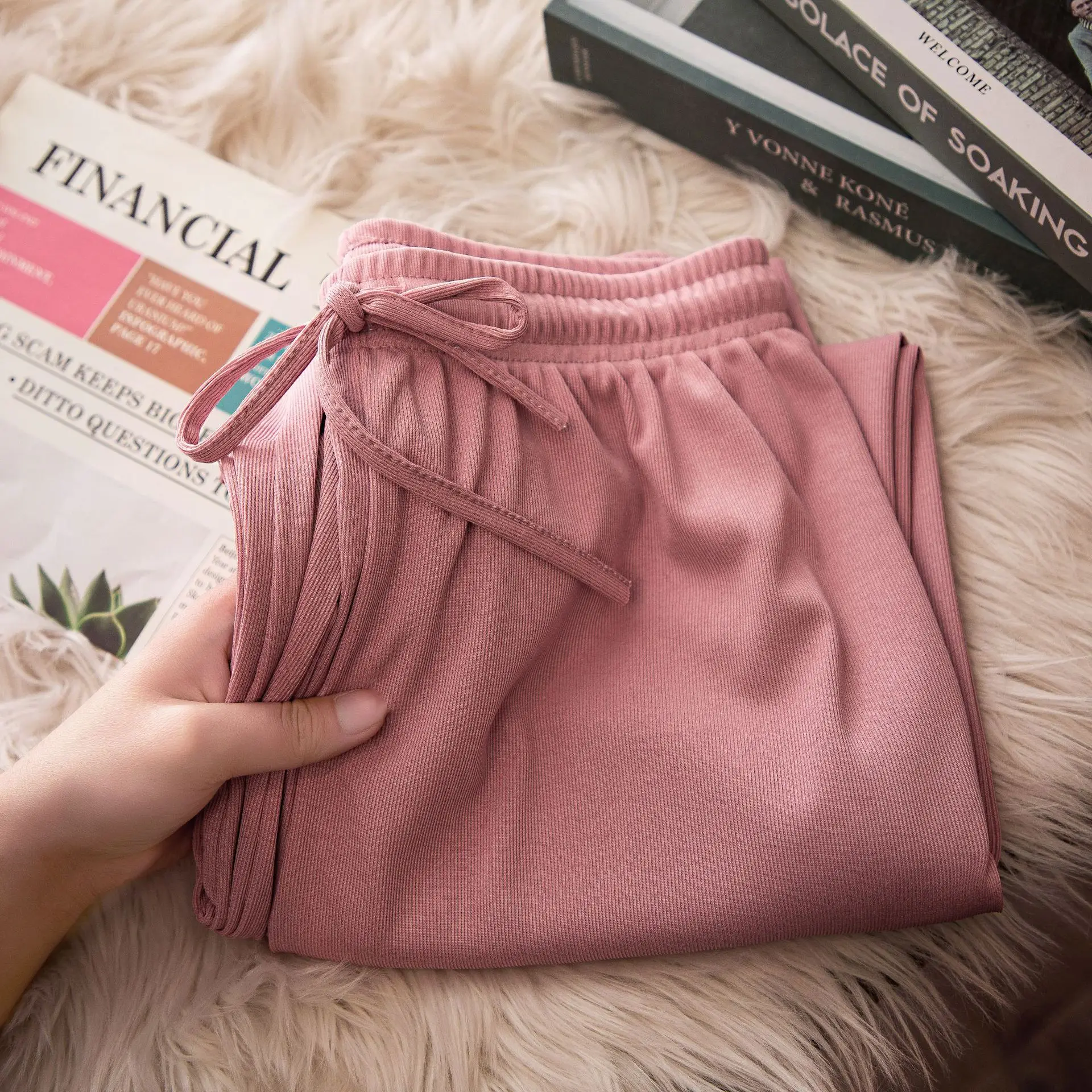 Women Ice Silk Wide Leg Pants Grey Summer - Image 12