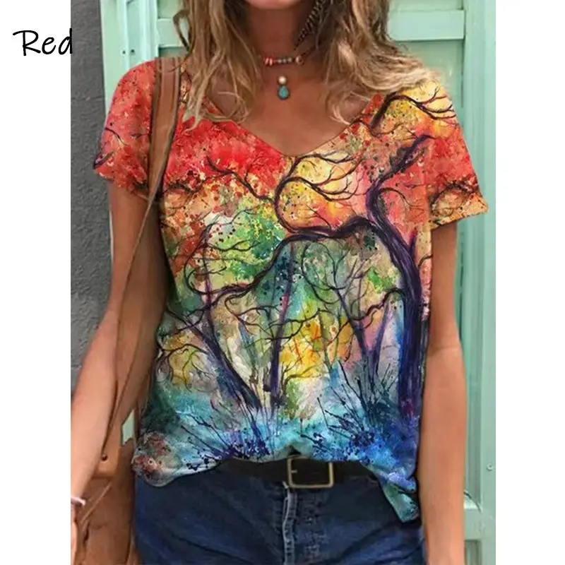 2021 Butterfly Print V Neck T-Shirt Women Purple - Image 8