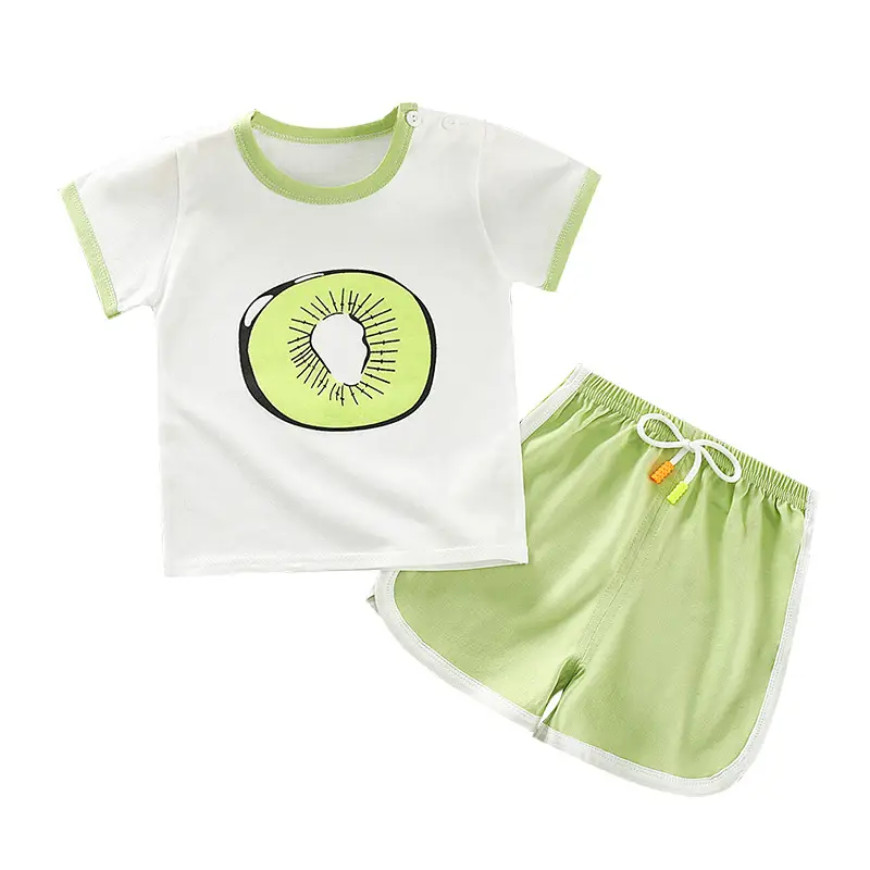 Kids Korean Style Cotton Shorts Set White Green