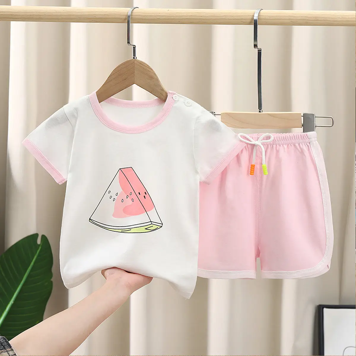 Kids Korean Style Cotton Shorts Set White Green