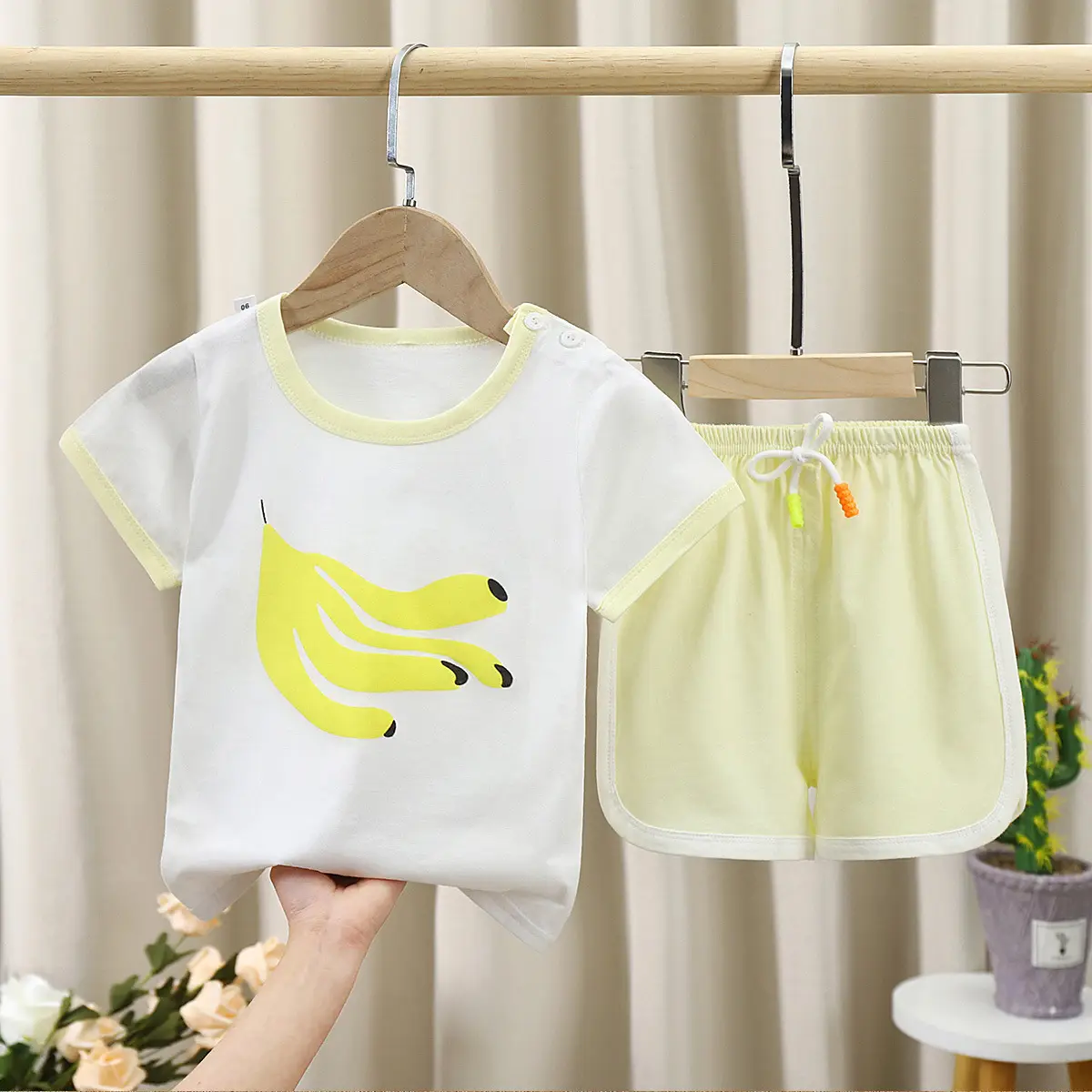 Kids Korean Style Cotton Shorts Set White Green